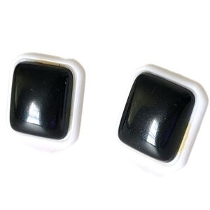 Vintage Black White Square Post Pierced Earrings Costume Jewelry